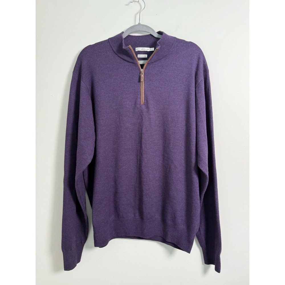 Peter Millar 100% Merino Wool 1/4 Zip Pullover Sweater Mens XL Purple Business